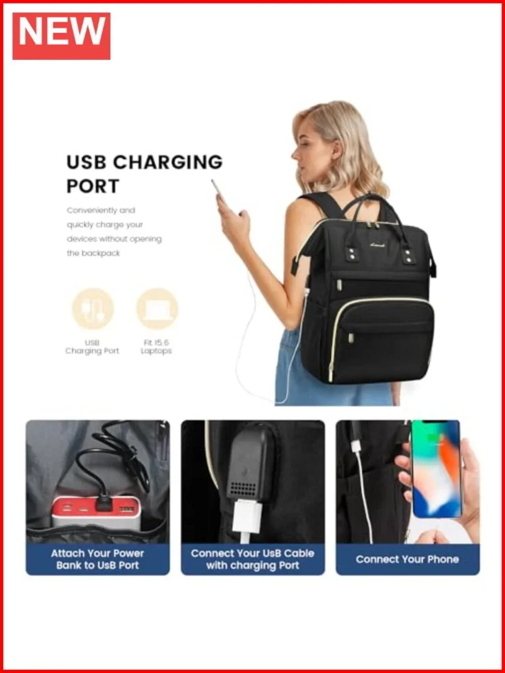Waterproof Anti-theft Laptop Backpack for Women 15.6 Inch USB Charging